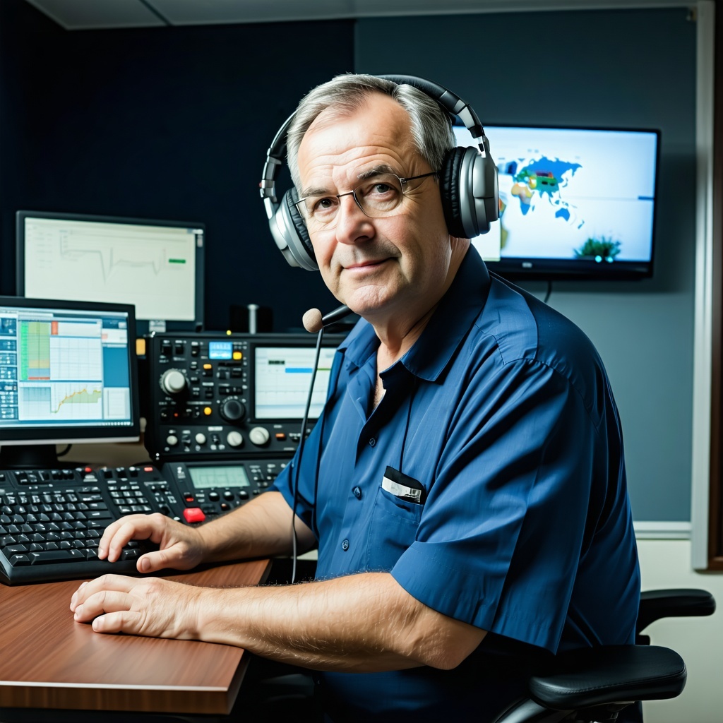 calm middleaged amateur radio operator at his station-1