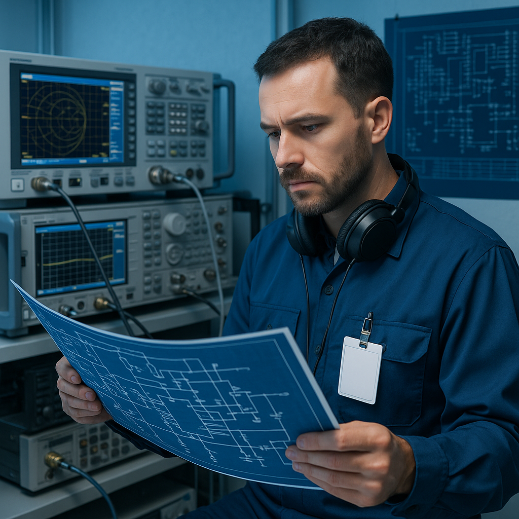 rf engineer  test lab  blueprints  equipment