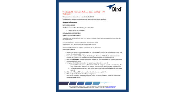 Cover of 4480A firmware Release Note