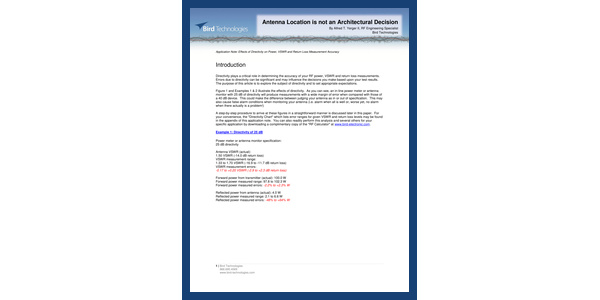 Cover of Bird Effects of Directivity on Power, VSWR, and Return Loss Measurement App Note
